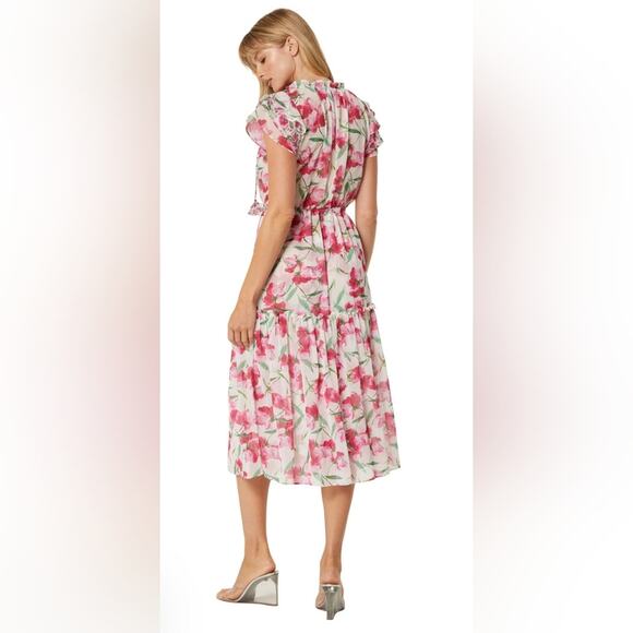 New Sz small MISA LOS ANGELES NIKA DRESS FUSCHIA MIX floral printed chiffon midi - Picture 3 of 10